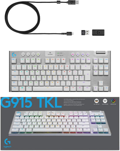 Logitech G915 TKL White Tactile Tenkeyless LIGHTSPEED Wireless RGB Mechanical Gaming Keyboard, Low Profile Switch Options, LIGHTSYNC RGB, Advanced Wireless and Bluetooth Support TKL G915 TKL Tactile White Wireless