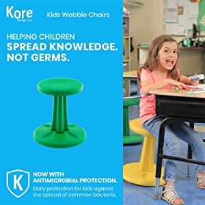 Kore design Kore Kids Wobble Chair - Flexible Seating Stool for Classroom &amp; Elementary School, ADD/ADHD - Made in The USA - Age 6-7, Grade 1-2, Green (14in) Green Kids (14in Tall)