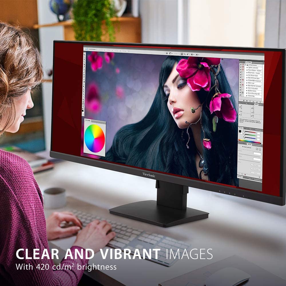 ViewSonic VA3456-MHDJ 34 Inch 21:9 UltraWide WQHD 1440p IPS Monitor with Ultra-Thin Bezels, Ergonomics Design, HDMI, and DisplayPort Inputs for Home and Office 34-Inch
