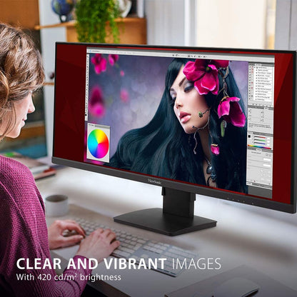 ViewSonic VA3456-MHDJ 34 Inch 21:9 UltraWide WQHD 1440p IPS Monitor with Ultra-Thin Bezels, Ergonomics Design, HDMI, and DisplayPort Inputs for Home and Office 34-Inch