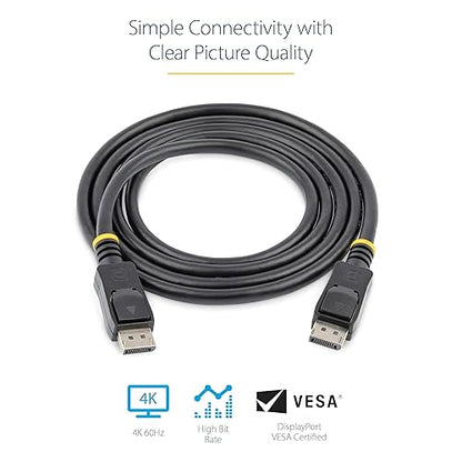 StarTech.com 2m (6ft) DisplayPort 1.2 Cable - 4K x 2K Ultra HD VESA Certified DisplayPort Cable - DP to DP Cable for Monitor - DP Video/Display Cord - Latching DP Connectors (DISPL2M) Single