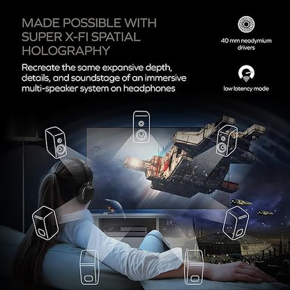 Creative Zen Hybrid SXFI Wireless Over-Ear Headphones with Super X-Fi Technology, Adaptive Hybrid Active Noise Cancellation, Ambient Mode, Up to 70 Hours (ANC Off), Low Latency Mode (Light Gray)
