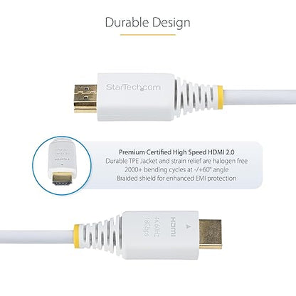 StarTech.com 10ft (3m) Premium Certified High Speed HDMI Cable, 4K 60Hz/1440p 144Hz, 18Gbps, UHD HDMI 2.0 Cord, TPE Jacket, White 10 ft/3 m White