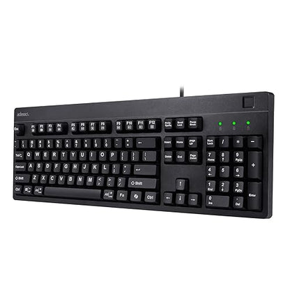 Adesso TAA Compliant Fingerprint Keyboard with AES 256 Encryption USB Wired Full Size 104 Key Layout Windows Hello Compatible Made in Taiwan for Government Business Education AKB-630FB-TAA