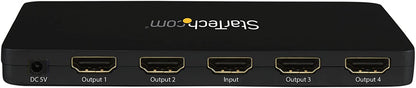 StarTech.com 4K HDMI Splitter - 4k 30Hz - 4 Port - Aluminum - Backward Compatible - HDMI Multi Port - HDMI Hub (ST124HD4K),Black