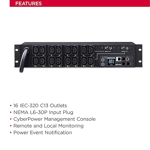 CyberPower PDU81007 Switched Metered-By-Outlet PDU, 200-240V/30A, 16 Outlets, 2U Rackmount