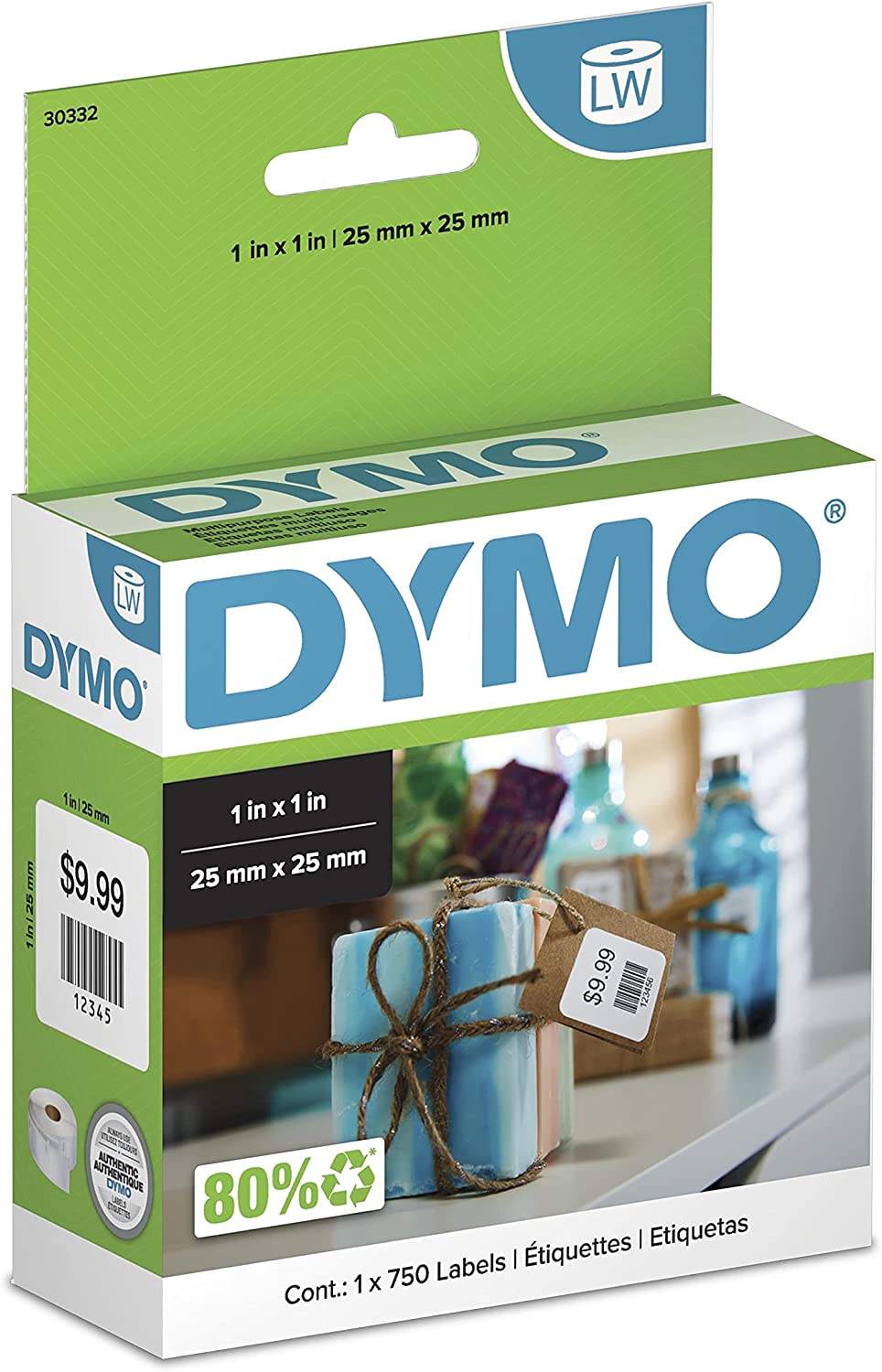 DYMO Authentic LW Multi-Purpose Square Labels | DYMO Labels for LabelWriter Printers, Great for Barcodes, (1" x 1"), 1 Roll of 750 Multipurpose 750 labels