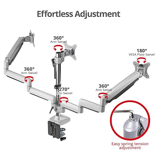 SIIG Mounting Arm for Flat Panel Display, Curved Screen Display, Monitor - Silver - 3 Display(s) Supported32 Screen Support - 46.20 lb Load Capacity - 75 x 75, 100 x 100 VESA Standard