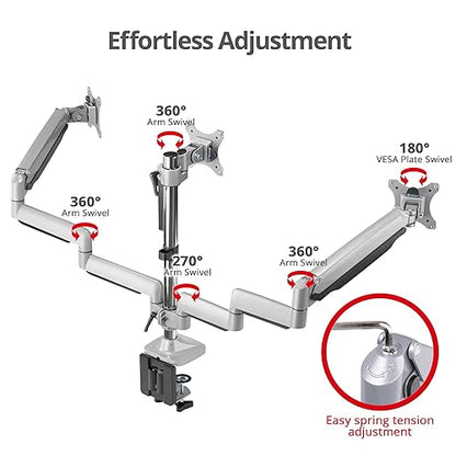 SIIG Mounting Arm for Flat Panel Display, Curved Screen Display, Monitor - Silver - 3 Display(s) Supported32 Screen Support - 46.20 lb Load Capacity - 75 x 75, 100 x 100 VESA Standard