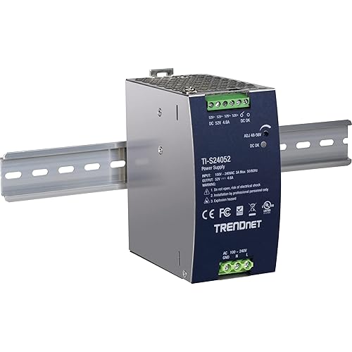 TRENDnet 240W 52V DC, 4.61A AC to DC DIN-Rail Industrial Power Supply, Built-in Power Factor Controller Function, Extreme Operating Temperature Range -25° – 70° C (-13° – 158° F), Silver, TI-S24052