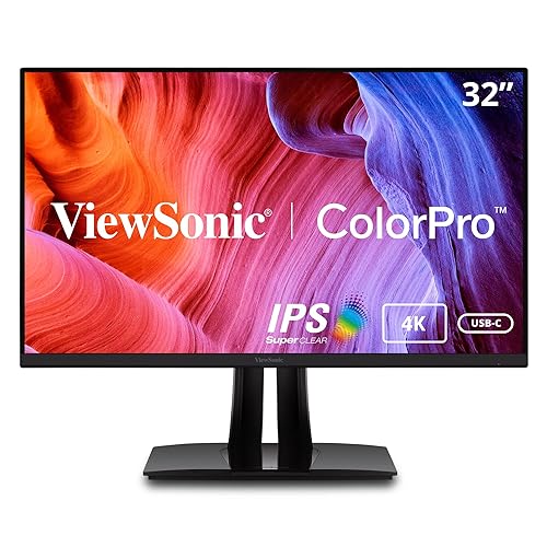 ViewSonic VP3256-4K 32 Inch Premium IPS 4K Ergonomic Monitor with Ultra-Thin Bezels, Color Accuracy, Pantone Validated, HDMI, DisplayPort and USB Type-C for Professional Home and Office, Black Monitor 32-Inch 4K UHD