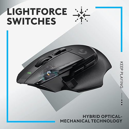 Logitech G502 X Lightspeed Wireless Gaming Mouse - Optical Mouse with LIGHTFORCE Hybrid Optical-Mechanical switches, Hero 25K Gaming Sensor, Compatible with PC - macOS/Windows - Black Black Wireless Non-RGB Mouse