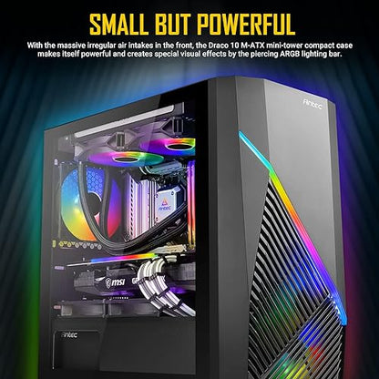 Antec Constellation Series Draco 10 Mini-Tower M-ATX Gaming Case, 360mm GPU Compatibility, Massive Air Intakes, ARGB Lighting Bar & 6 x 120mm Fan Support