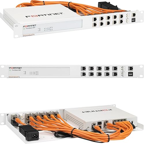 Rackmount.IT Industrial Rack Mount Kit for Fortinet FortiGate 80F / 81F / 80F-Bypass – Shielded 1U 19” Rackmount – Front-Facing Ports (RM-FR-T15i)