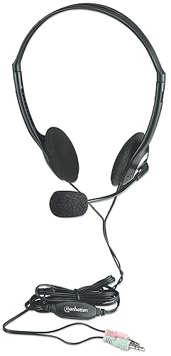 Manhattan 3.5mm Stereo Headset with Mic - with Microphone, Volume Control, 3.5 mm Stereo Plugs, 6.5ft Cable - for Desktop, Laptop, Computers - 3 Year Warranty - 164429