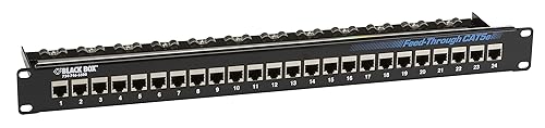 Black Box CAT5e Feed-Through Patch Panel - 1U, Shielded, 24-Port - 24 x RJ-45