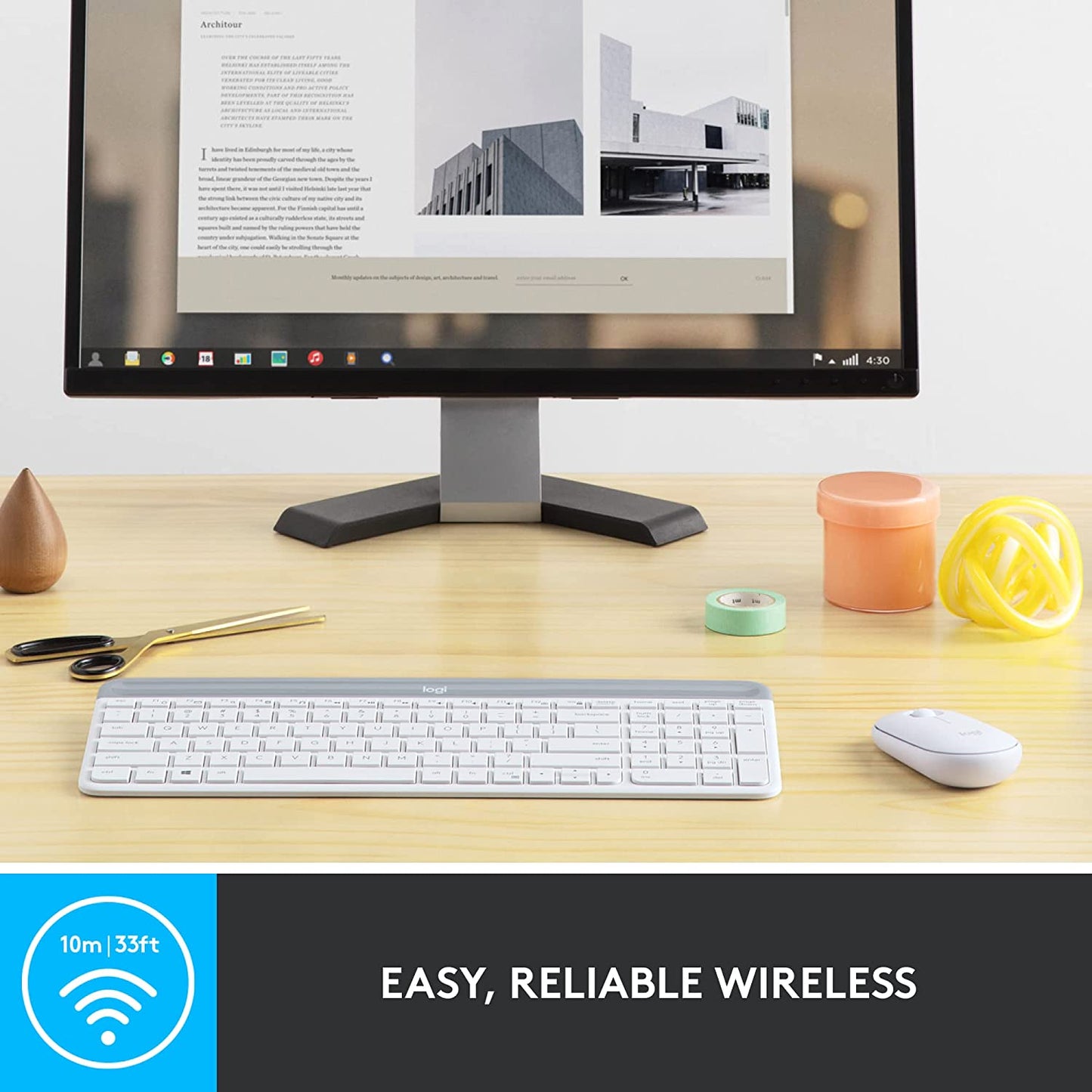 Logitech MK470 Slim Wireless Keyboard and Mouse Combo - Modern Compact Layout, Ultra Quiet, 2.4 GHz USB Receiver, Plug n' Play Connectivity, Compatible with Windows - Off White Off White Combo