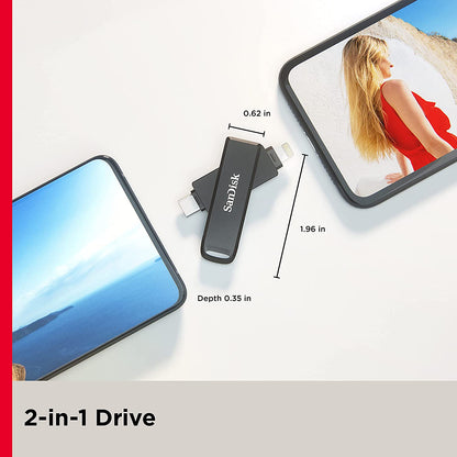SanDisk 128GB iXpand Flash Drive Luxe for iPhone and USB Type-C Devices - SDIX70N-128G-GN6NE