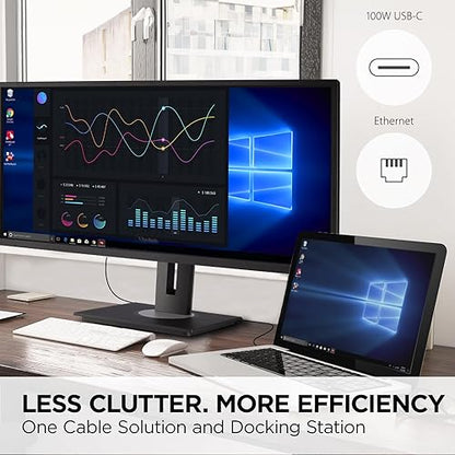 ViewSonic VG3456A 34 Inch 21:9 UltraWide QHD 1440p IPS Monitor with Ergonomic Design, 100W USB C, Docking Built-in, Gigabit Ethernet for Home and Office
