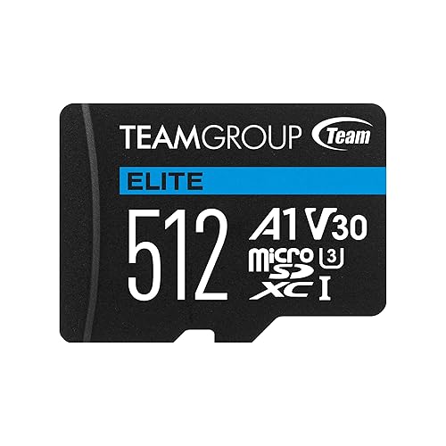 Team Group 512GB Elite microSDXC UHS-I U3, V30, A1, 4K UHD Micro Card with SD Adapter, Speed Up to 100MB/s (TEAUSDX512GIV30A103)
