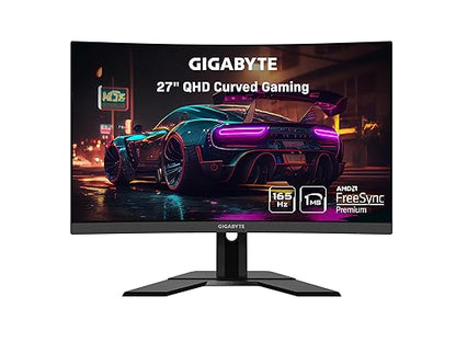 GIGABYTE G27QC A (27 165Hz 1440P Curved Gaming Monitor, 2560 x 1440 VA 1500R Display, 1ms (MPRT) Response Time, 88% DCI-P3, HDR Ready, 1x Display Port 1.2) QHD | 165Hz 1ms | 27 | Height Adj.