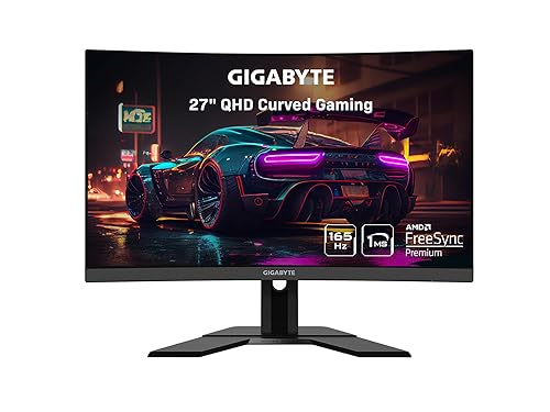 GIGABYTE G27QC A (27 165Hz 1440P Curved Gaming Monitor, 2560 x 1440 VA 1500R Display, 1ms (MPRT) Response Time, 88% DCI-P3, HDR Ready, 1x Display Port 1.2) QHD | 165Hz 1ms | 27 | Height Adj.