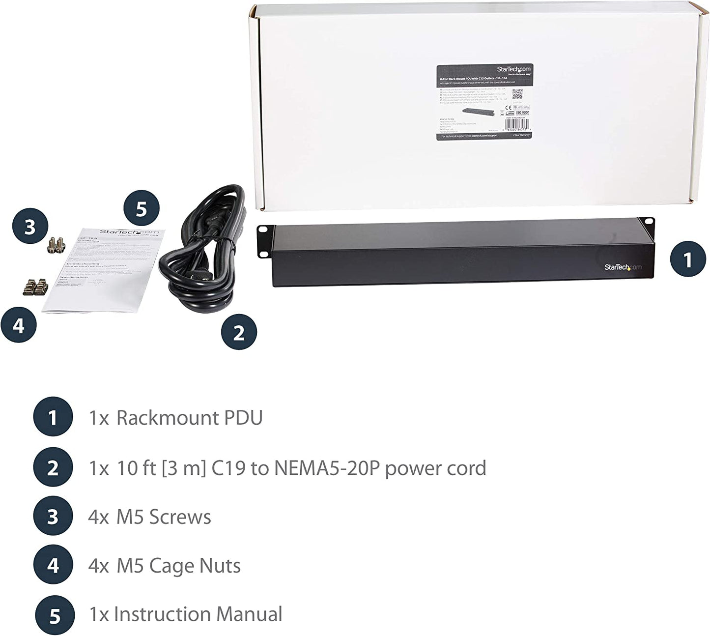StarTech.com 1U 19 inch 8 Port Rack Mount PDU - IEC C13 Socket Rackmount Power Supply/Strip - Horizontal Server Rack Mountable Surge Protector /Data Center Power Distribution Unit 16A 240V (PDU08C13H)