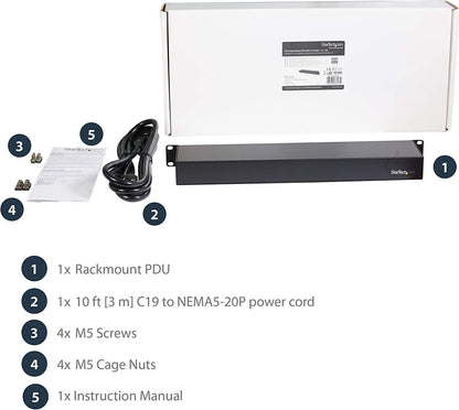 StarTech.com 1U 19 inch 8 Port Rack Mount PDU - IEC C13 Socket Rackmount Power Supply/Strip - Horizontal Server Rack Mountable Surge Protector /Data Center Power Distribution Unit 16A 240V (PDU08C13H)