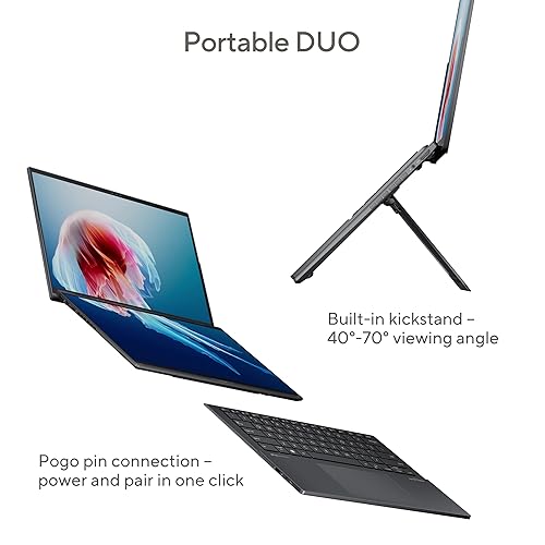 ASUS Zenbook Duo, AI, Dual 14” WUXGA OLED Touch Laptop, Intel Evo, Intel Core Ultra 9 285H CPU, Intel Arc, 16GB RAM, 1TB SSD, Wi-Fi 7, Windows 11 Home, Inkwell Gray, UX8406CA-DS91T-CA