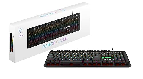 MSI Forge GK300 Blue US - Mechanical Keyboard, Blue SWITCHES Tactile and Audible Clicks, Hotkey Rapid Control, RGB, Ergonomic, Anti-GHOSTING, Angle-Adjustable (Black) FORGE GK300 BLUE US Keyboard