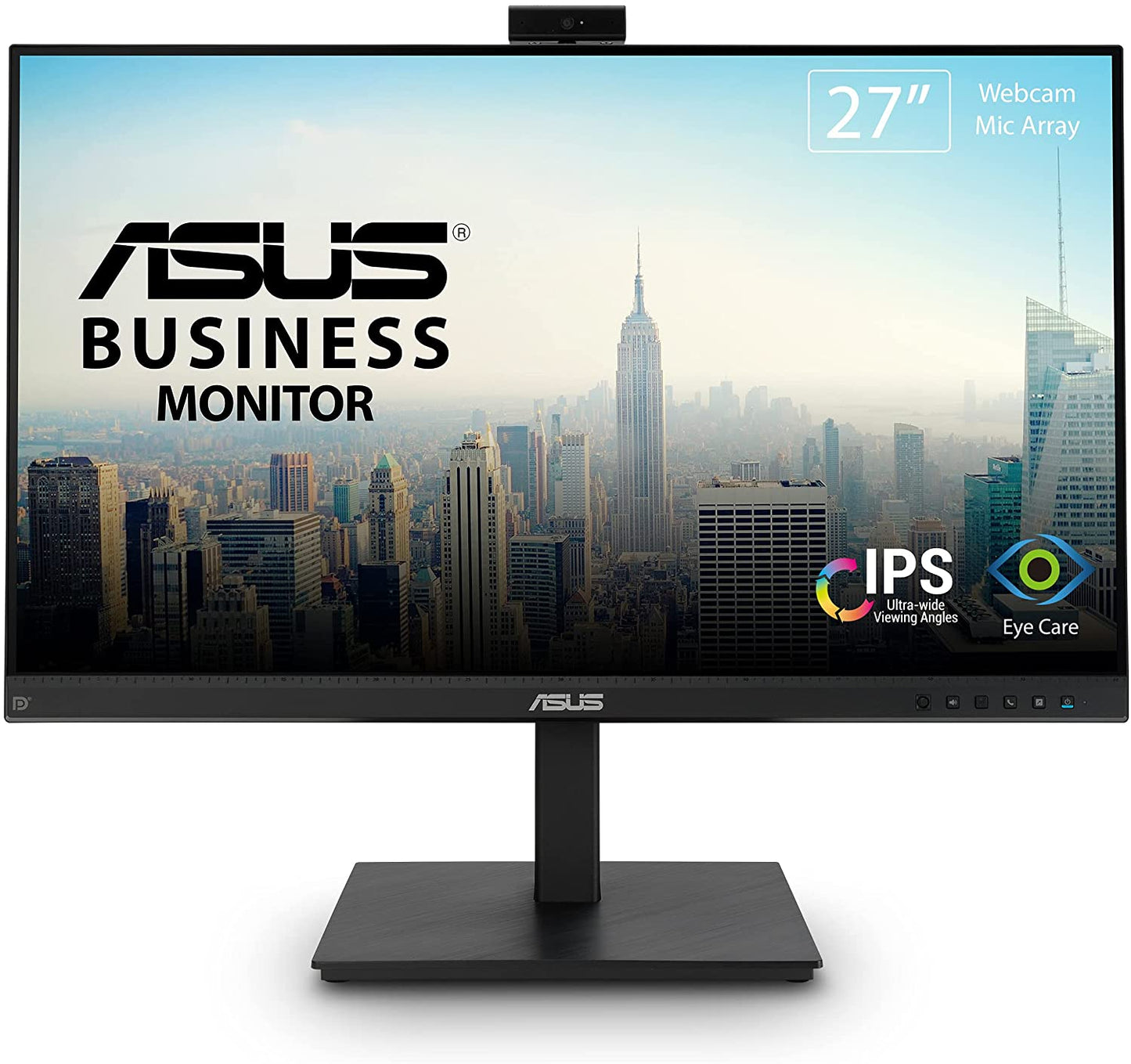ASUS 27” 1080P Video Conference Monitor (BE279QSK) - Full HD, IPS, Built-in Adjustable 2MP Webcam, Mic Array, Speakers, Eye Care, Wall Mountable, Frameless, HDMI, DisplayPort, VGA, Height Adjustable 27" IPS w/Webcam &amp; DisplayPort