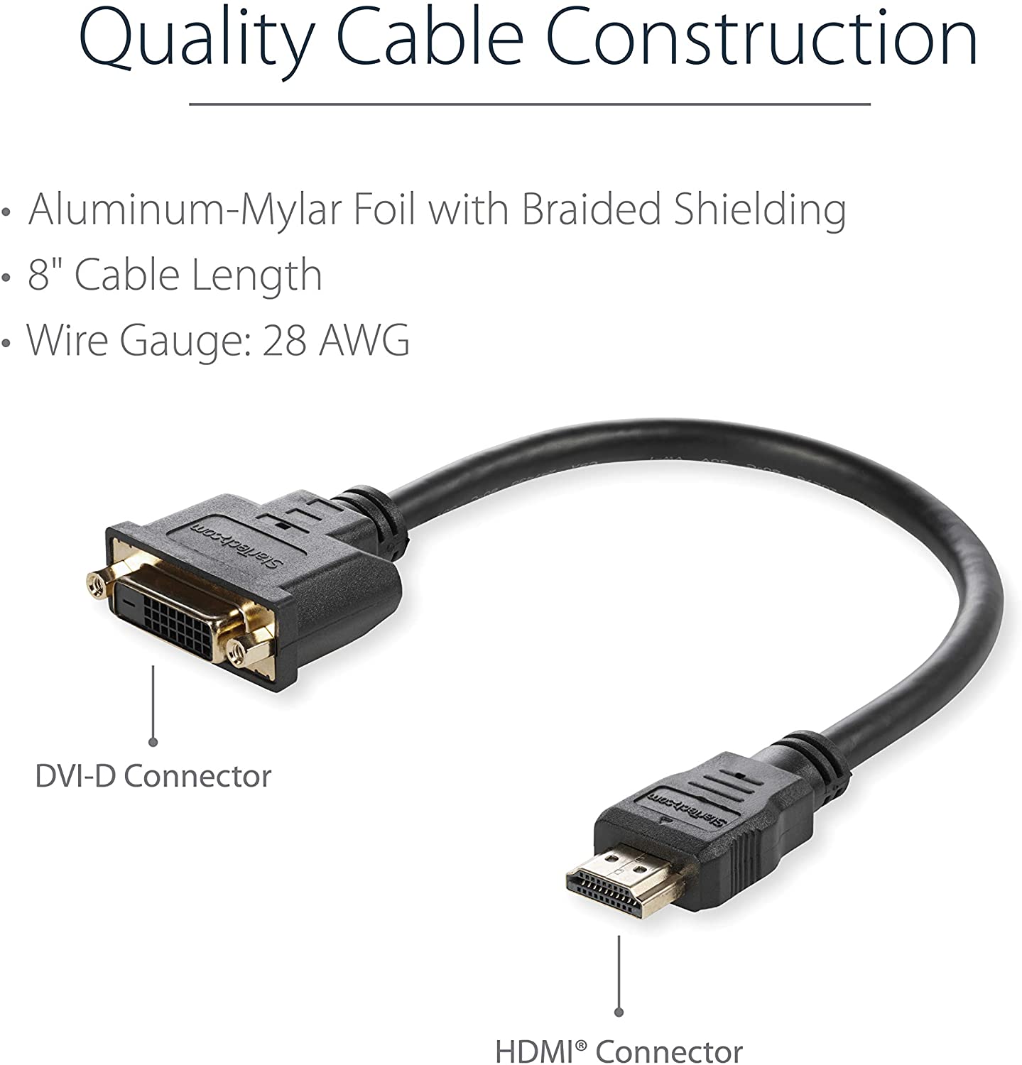 StarTech.com HDMI Male to DVI Female Adapter - 8in - 1080p DVI-D Gender Changer Cable (HDDVIMF8IN) HDMI (M) to DVI (F) Standard Packaging