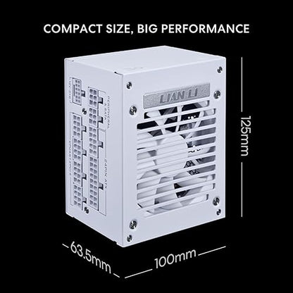 Lian Li SP850 Gold - 850 Watt SFX Form Factor Power Supply with Native 12V-2x6 Cable - Low Noise - 80 Plus Gold Efficiency - ATX 3.1 & PCIe 5.0 Compliant - 92mm FDB Fan - 10-Year - White (SP850G.W) Gold 850W (V2) White