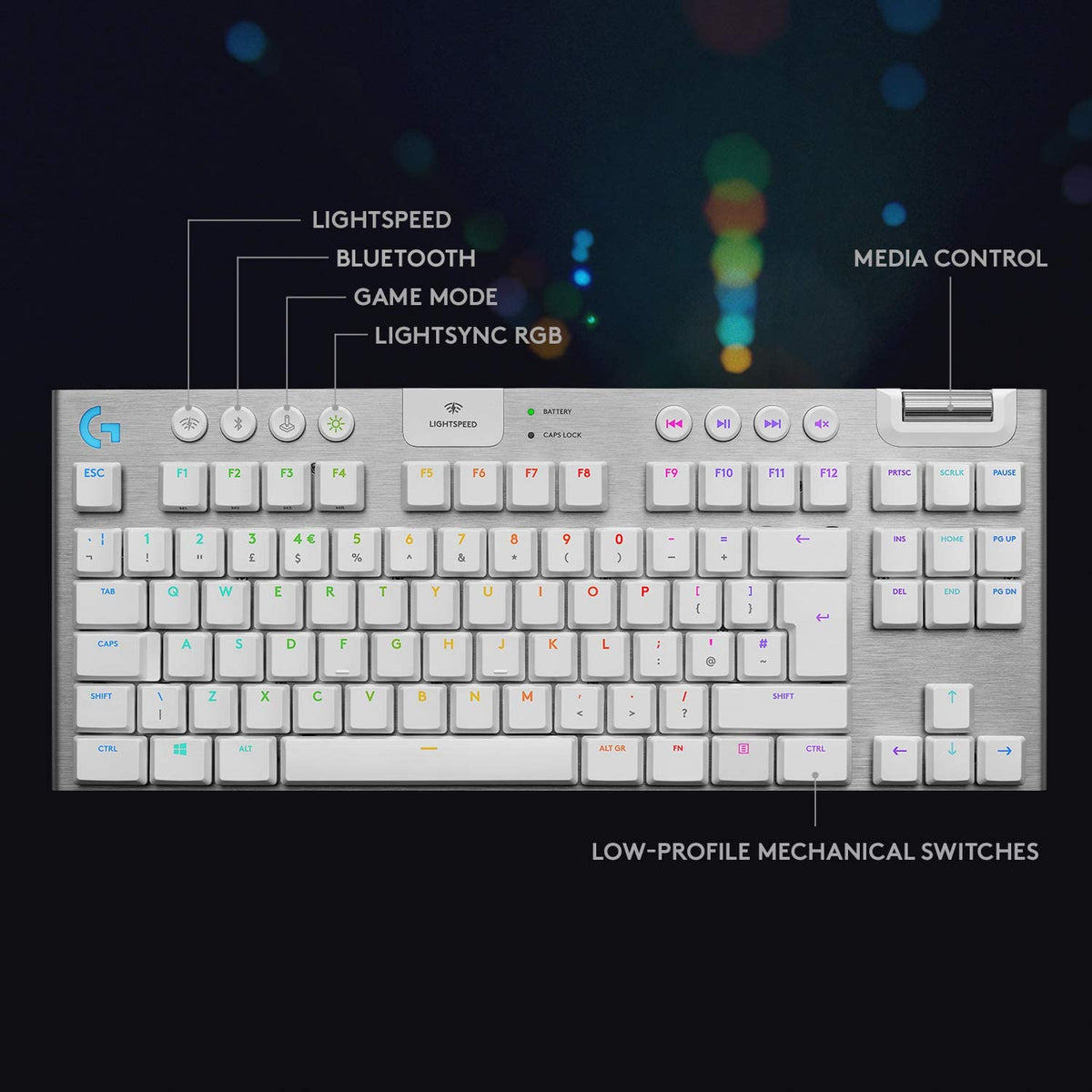 Logitech G915 TKL White Tactile Tenkeyless LIGHTSPEED Wireless RGB Mechanical Gaming Keyboard, Low Profile Switch Options, LIGHTSYNC RGB, Advanced Wireless and Bluetooth Support TKL G915 TKL Tactile White Wireless
