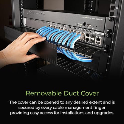 IOGEAR 2U 19" Horizontal Cable Management Duct with Cover and Mounting Screws, Slotted Finger Duct Wire Organizer for Server/Network/Equipment Rack and Cabinets GROHD2U