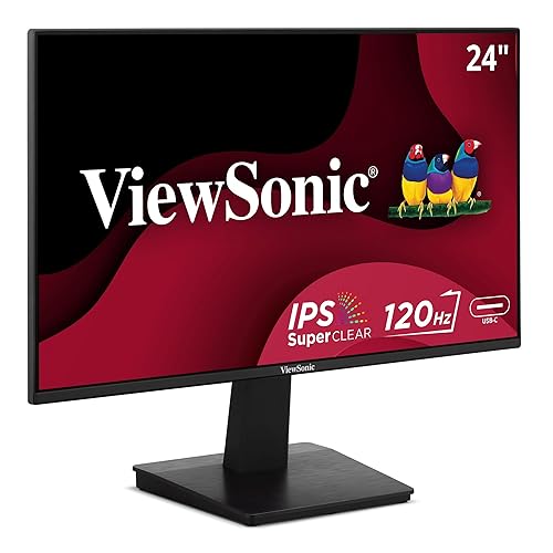 Viewsonic VA2448-MHU 24 Inch Full HD 1080p IPS Monitor with 120Hz, Variable Refresh Rate, Eye Care, HDMI, VGA, and USB C Inputs for Home and Office