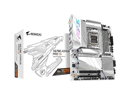 GIGABYTE X670E AORUS PRO X (AM5/ LGA 1718/ AMD/ X670E/ EATX/ 5-Year Warranty/ DDR5/ Quad M.2/ PCIe 5.0/ USB 3.2 Gen2X2 Type-C/WiFi 7/ Intel 2.5GbE LAN/Q-Flash Plus/EZ-Latch Plus/Motherboard)