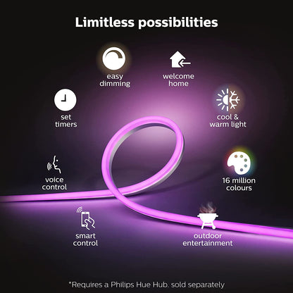 Philips Hue Smart Outdoor Lightstrip, 2m/7ft, (Voice Compatible with Amazon Alexa, Apple Homekit, and Google Home, Hue Hub Sold Separately), White