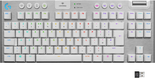 Logitech G915 TKL White Tactile Tenkeyless LIGHTSPEED Wireless RGB Mechanical Gaming Keyboard, Low Profile Switch Options, LIGHTSYNC RGB, Advanced Wireless and Bluetooth Support TKL G915 TKL Tactile White Wireless