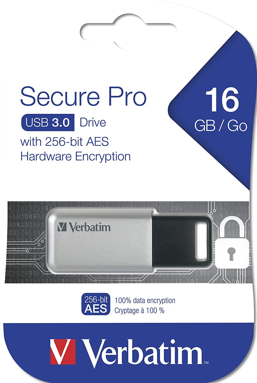 Verbatim 16GB Store'n' Go Secure Pro USB 3.0 Flash Drive with AES 256 Hardware Encryption - Silver 16 GB