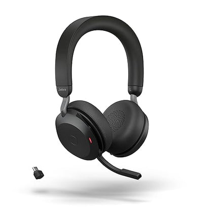 Jabra Evolve2 75 Wireless PC Headset with 8-Microphone Technology - Dual Foam Stereo Headphones with Advanced Active Noise Cancellation, USB-C Bluetooth Adapter and MS Teams-Compatibility - Black Headset (USB-C) MS Teams Compatible