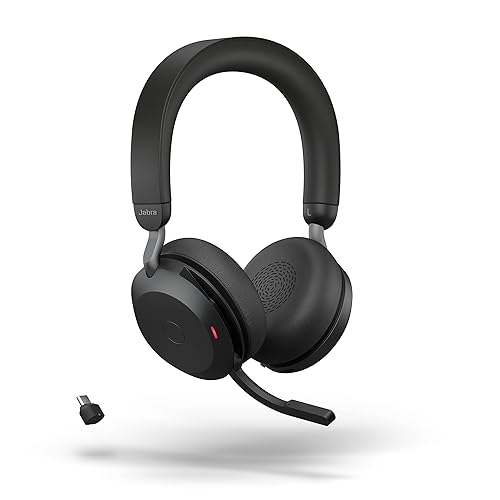 Jabra Evolve2 75 Wireless PC Headset with 8-Microphone Technology - Dual Foam Stereo Headphones with adjustable Advanced Active Noise Cancellation, USB-C Bluetooth Adapter and UC Compatibility - Black Headset (USB-C) UC Compatible