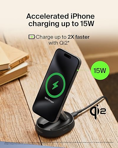 Belkin Convertible Magnetic Charging Stand 15W - MagSafe-Compatible Fast Qi2 Charger, iPhone Charger for Apple iPhone 16, 16 Plus, 16 Pro, 16 Pro Max, iPhone 15 & 14, Apple Airpods Pro, & More - Black Black Pad/Stand