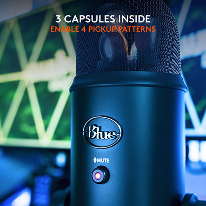 Logitech Blue Yeti USB Microphone for PC, Mac, Gaming, Recording, Streaming, Podcasting, Studio and Computer Condenser Mic with Blue VO!CE effects, 4 Pickup Patterns, Plug and Play – Blackout Blackout Microphone