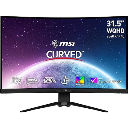 MSI MAG325CQRXF, 32 Rapid VA Gaming Monitor, 2560 x 1440 (QHD) Curved Gaming Monitor, 1 ms, 240Hz, FreeSync, HDR400, 1000R, HDMI, DisplayPort, Tilt and Height Adjustable.,Black