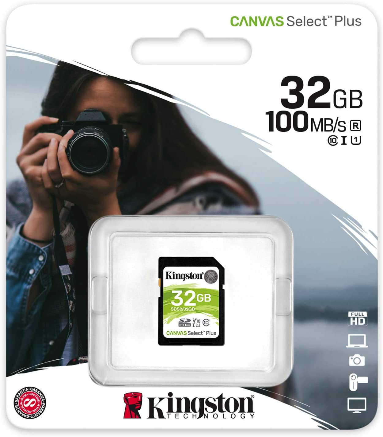 Kingston 32GB SDHC Canvas Select Plus 100MB/s Read Class 10 UHS-I U1 V10 Memory Card (SDS2/32GB)
