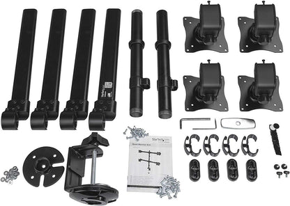 StarTech.com Desk Mount Quad Monitor Arm - Ergonomic VESA 4 Monitor Mount 2x2 up to 27" - Articulating &amp; Height Adjustable Pole Mount - Tilt/Swivel/Rotate LCD/LED Screen - Clamp/Grommet (ARMQUAD) Desk &amp; Grommet Clamp Black