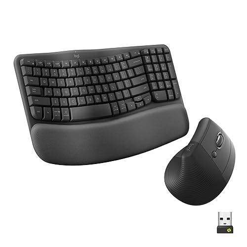 Logitech Wave Keys & Lift Vertical Mouse - Ergonomic Wireless Keyboard and Mouse Combo - with Cushioned Palm Rest, Easy-Switch, Bluetooth, for Multi-OS, Windows/Mac - Graphite Right-Handed Combo Graphite