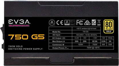 EVGA 220-G5-0750-X1 Super Nova 750 G5, 80 Plus Gold 750W, Fully Modular, ECO Mode with Fdb Fan, 10 Year Warranty, Compact 150mm Size, Power Supply 750W G5 Power Supply