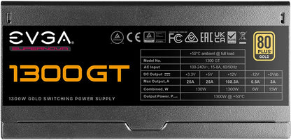 EVGA Supernova 1300 GT, 80 Plus Gold 1300W, Fully Modular, Eco Mode with FDB Fan, 10 Year Warranty, Includes Power ON Self Tester, Compact 180mm Size, Power Supply 220-GT-1300-X1